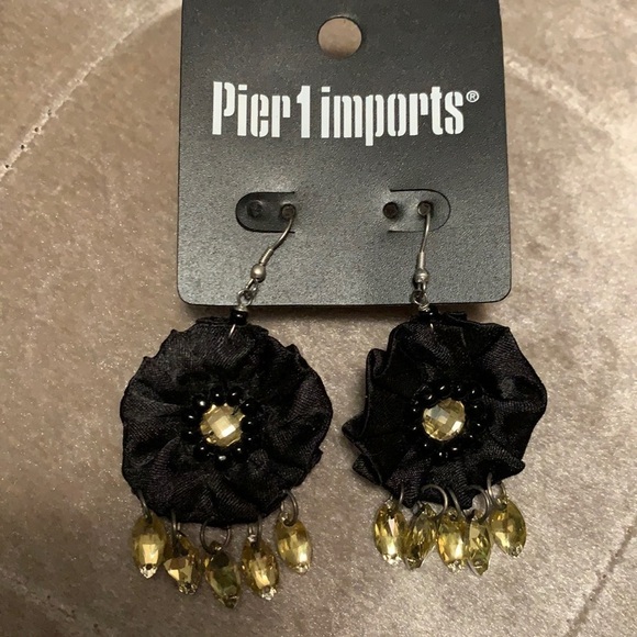 Pier 1 Jewelry - Black satin earrings with gold crystals, Pier 1
